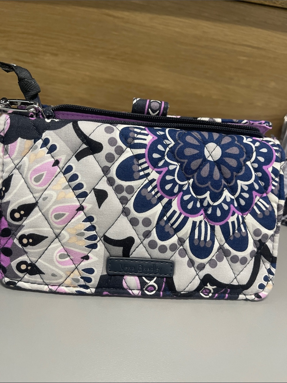 Vera Bradley Navy, Purple & Pink Quilted Floral Wristlet Wallet - Picture 1 of 9